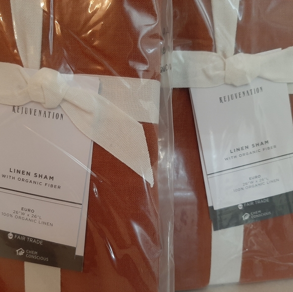 Rejuvenation EURO 100% Organic Linen shams Terracotta - Picture 4 of 11